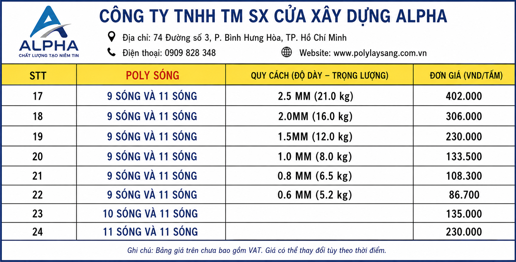 báo giá tôn sáng
